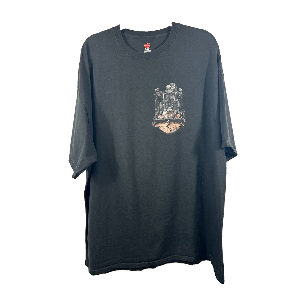 ⁠Vintage Biker Graphic Tee 3XL Black Biker Core Eagle Flag Oversized T-Shirt